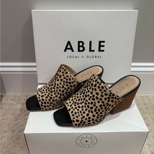 Able Women's Spotted Tan and Black Mules
